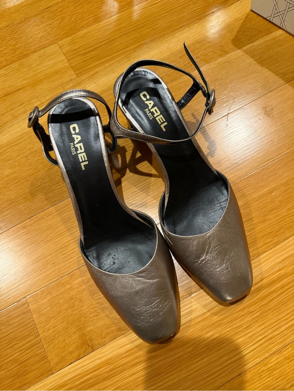 Carel Paris Metallic Gray Ankle-Strap Heels size 37